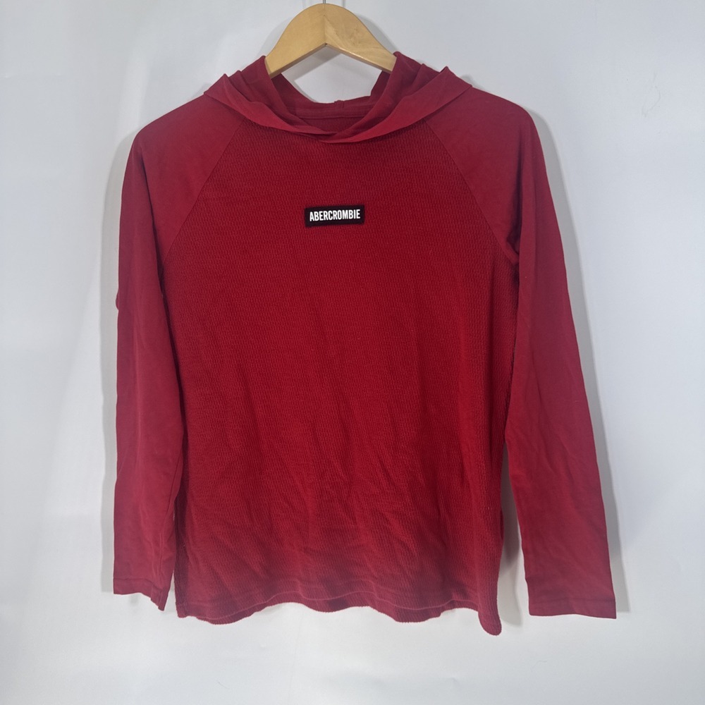 Abercrombie Kids Red Waffle Knit Long Sleeve Hooded Shirt Size 13/14 224R1240